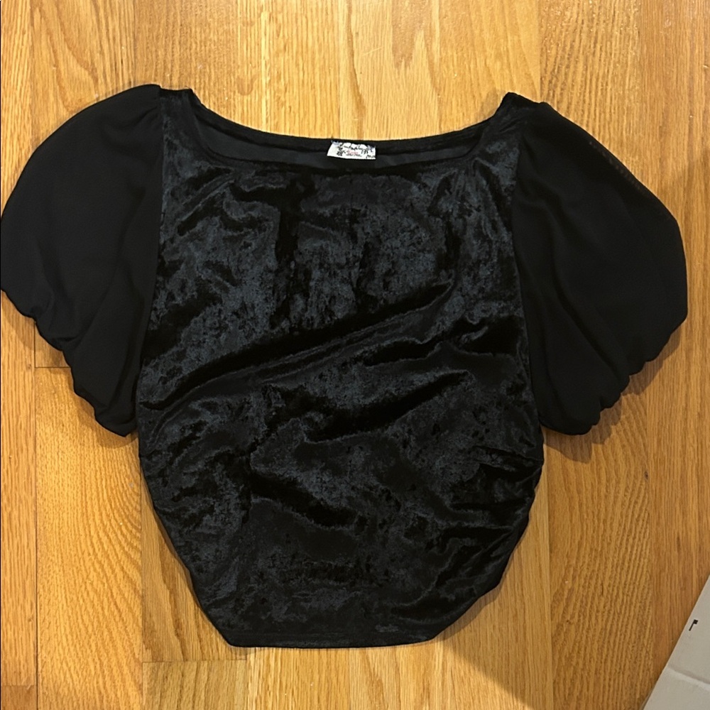 Free People Black Velvet Puff Sleeve Top
